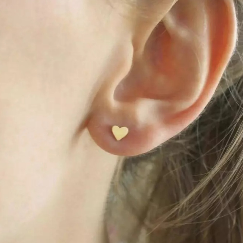 Gold and Silver Tiny Heart Stud Earrings - Picture 4 of 6